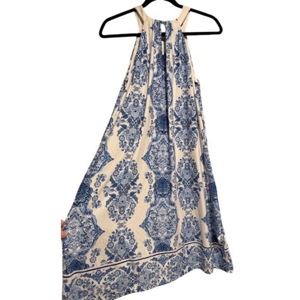 Soma Blue White Damask Paisley Halter Neck Shift Dress Small 570279194